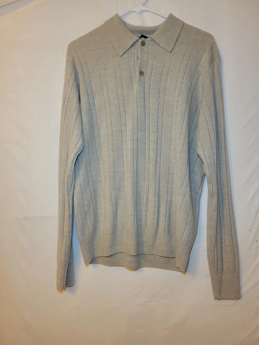 Dockers Men's Light Gray Ribbed V-Neck Polo Sweater
